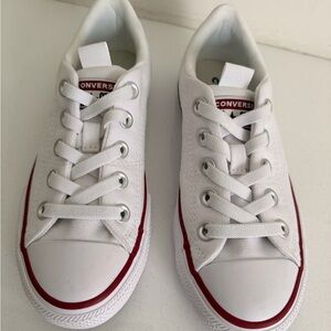 New Converse All Star Youth Low-Top Canvas Sneakers in White with Red Accent